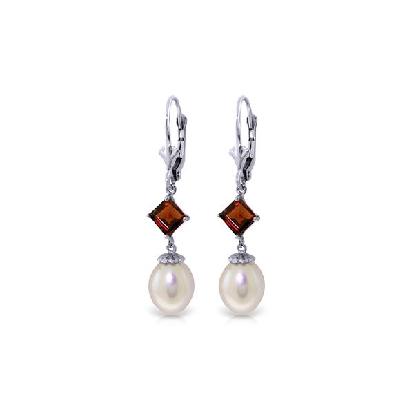 Genuine 9.5 ctw Pearl & Garnet Earrings 14KT White Gold - REF-24V4W