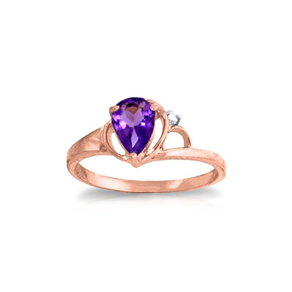 Genuine 0.66 ctw Amethyst & Diamond Ring 14KT Rose Gold - REF-31H4X