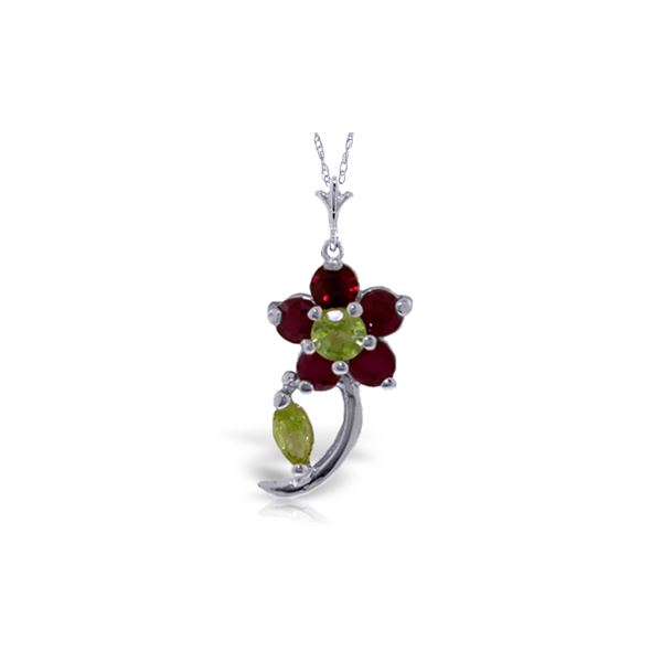 Genuine 0.87 ctw Peridot & Ruby Necklace 14KT White Gold - REF-26P9H