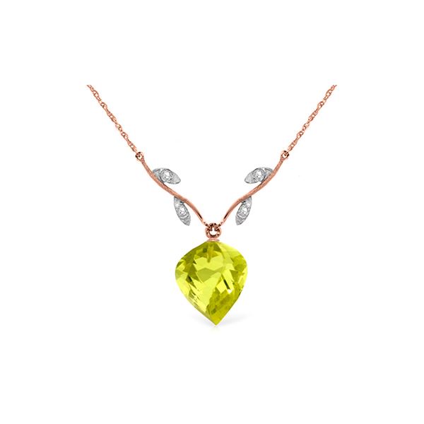 Genuine 10.77 ctw Lemon Quartz & Diamond Necklace 14KT Rose Gold - REF-39Z3N