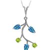 Genuine 0.95 ctw Blue Topaz & Peridot Necklace 14KT White Gold - REF-32A2K