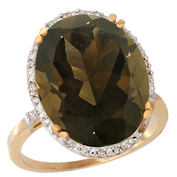 13.71 CTW Quartz & Diamond Ring 10K Yellow Gold - REF-57H6M