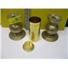 Image 2 : 3 PIECES OF BRASS, PAIR OF CANDLE HOLDERS & LIDDED CONTAINER