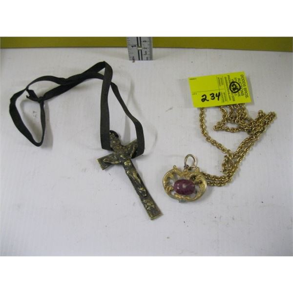 NECKLACE WITH STONE & A CROSS