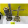 Image 2 : BRASS LOOK CROSS & A CANDLE HOLDER