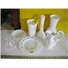 Image 1 : ASST. WHITE GLASS VASES, PLATES, ETC.