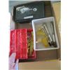Image 2 : MISC. COLLECTABLES, TIN BOX, DEPRESSION GLASS PLATE, BRUSHES, ETC.