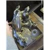Image 1 : 2 BRASS HANGING LIGHT FIXTURES WITH SHADES