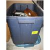 Image 1 : BIN OF MISC. GREASE GUN, FUNNELS, OILS, ETC.