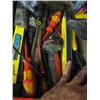 Image 2 : BOX OF ASST. TOOLS, STAPLERS, HACKSAW, TAPE MEASURES, ETC.