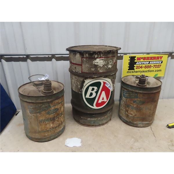BA Grease Pail, & 2 Ford 5 Gal Oil Pails