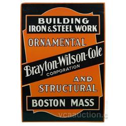 Brayton Wilson Cole Embossed Tin Sign 19"x28" N.O.S.