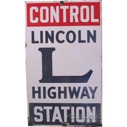 Lincoln Highway Control Station Porcelain Sign 15"x25"