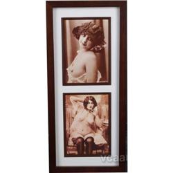 Lot Of 4 Large Framed French Postcards Nude 8"x18"