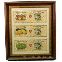 3 Framed Meadow Lark Fruit Lables 18"x21"