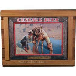 Genesee Beer Cardboard Embossed Sign In Wood Frame