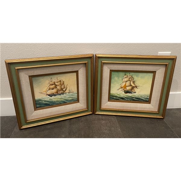 2 PAINTINGS SHIPS ON VOYAGE BEAUTIFUL FRAMES 16x18 ARIST J. JAMES