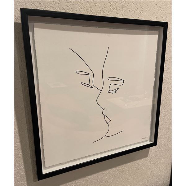 18x18" PARCHMENT HUMAN SILHOUETTES KISSING FRAMED BY MARMONT