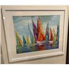 Image 1 : COLORED SAILBOATS ON WHITE FRAME PRINT 26X22"