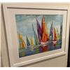 Image 2 : COLORED SAILBOATS ON WHITE FRAME PRINT 26X22"