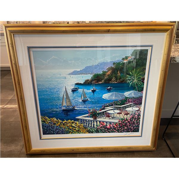 Artist From James Bond Consultants Very large 54x49 Impressionist On Oil Seascape With Boats