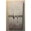 Image 1 : MODERN CANVAS PAINTING SILVER WHITE TONES WITH RAISED SAILBOAT