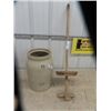 Image 1 : Medalta 5 Gal Crockery Butter Churn w Wood Top & Plunger- Lid Needs Small Sanding to fit Proper - Mi