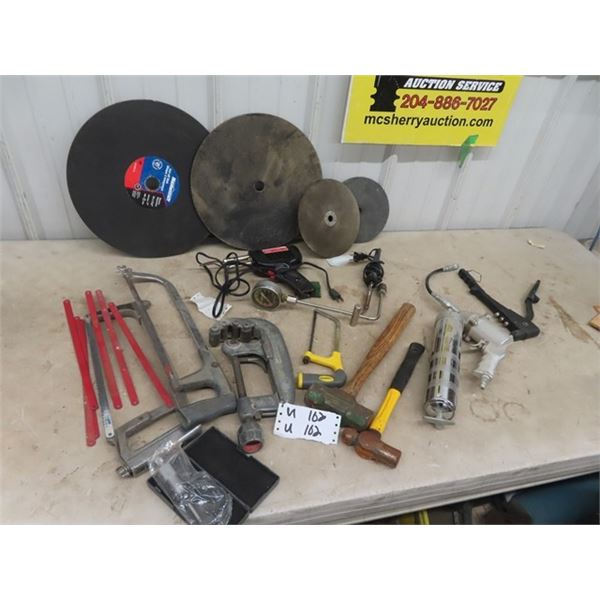 Sodering Gun, Pipe Cutter, New Caliper, Cutting Discs, Riviter, Hack Saws, Air Grease Gun, Sledge Ha