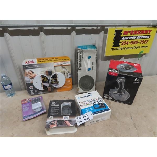 Sirus XM Radio, Attack 2 Joystick, Lock Talk Auto Phone Mount, Auto Speakers, Smoke Alarm, & Digitia