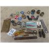 Image 1 : Permatex Gas Kit Tin, Old Spark Plugs, Chrysler Emblem, Scroeder Pressure Gauge, Chatillian Brass Sc