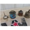 Image 2 : Permatex Gas Kit Tin, Old Spark Plugs, Chrysler Emblem, Scroeder Pressure Gauge, Chatillian Brass Sc