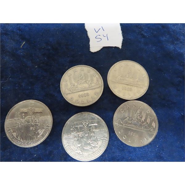 5 Canadian One Dollar Coins 1983