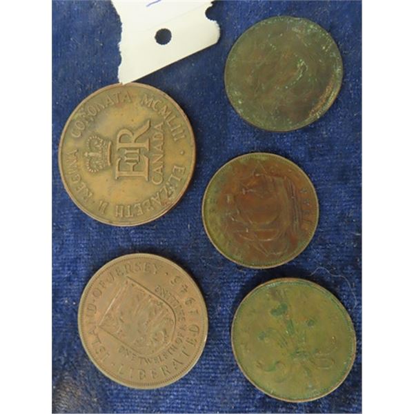 Canadian Coronation Coin, 1945 Liberated Island Coin, 1944 1/2 Penny Coin, 1956 1/2 Penny Coin, New 