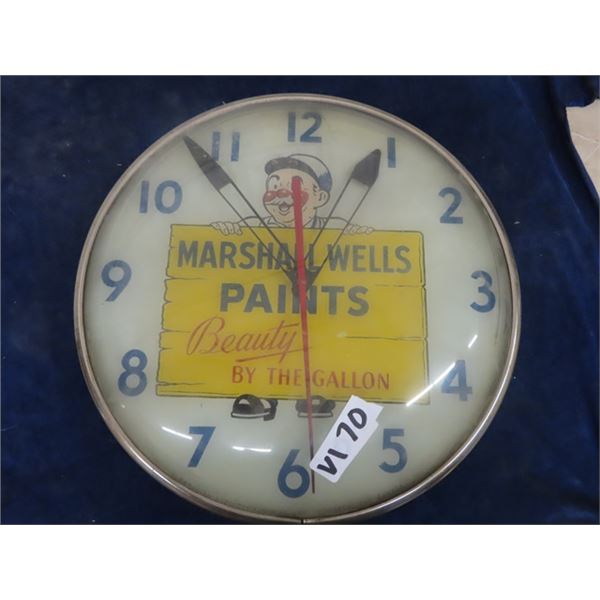 Marshall Wells Paints - Beauty By The Gallon 15" Rd Light Up Clock - Vintage, Made by Cdn Neon Ray C