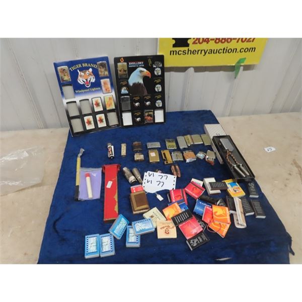 Lighters, Metal Holders, Tie Lighter, American Legion, & Matches
