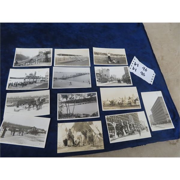 13 - 100 year old Post Cards- Local Wpg Beach Pier, St Andrews Locks, Ice Cutting Red River Wpg, Tob