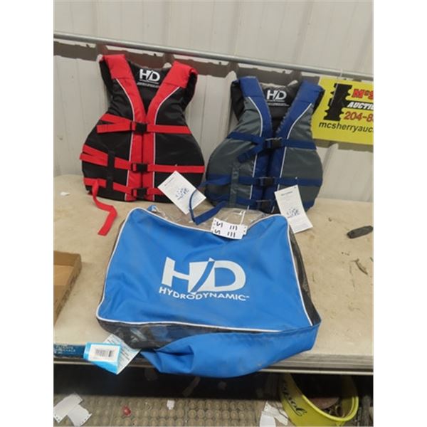 2 New Hydrodynamic Life Jackets W Bag New Adult Size