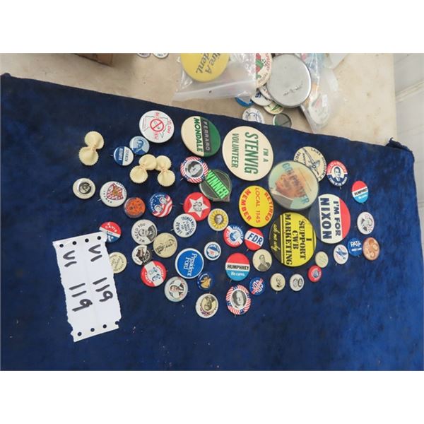 Vintage USA Election Buttons, Nixon Goldwater, Rosevelt, Ford Plus  More!