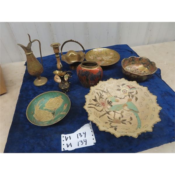 Brass Vases, Bowls, Candle Holders, - Some w Inlay Designs