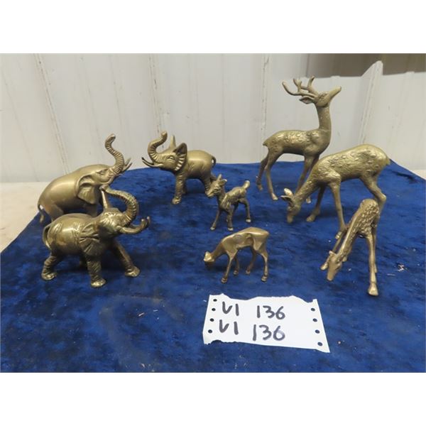 8 Brass Ornaments, Elephone , Deer & Giraffes