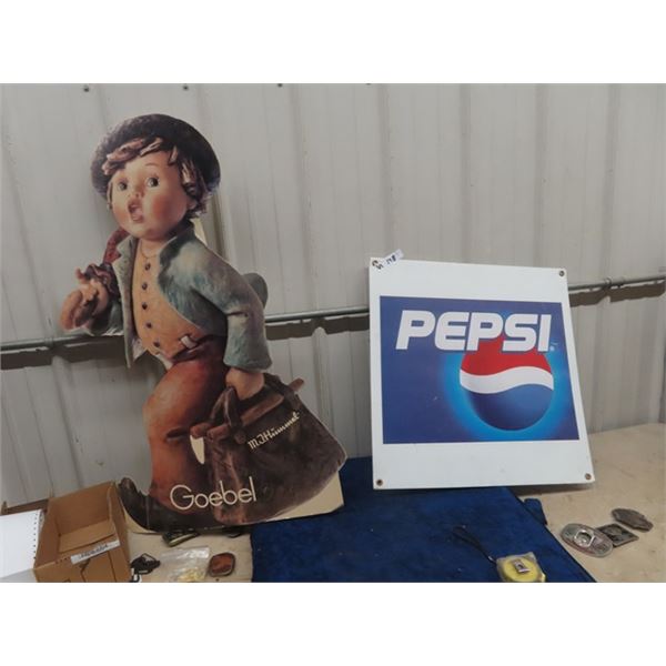 Cardboard Hummel Store Display Sign 40" x 21" & Corrigated Pepsi Sign 24" x 24"