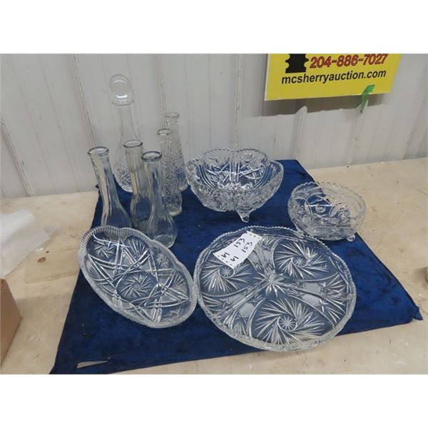 Crystal Bowls/Trays, Pinwheel  Decanter , & Vases