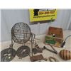 Image 3 : Vintage Hand Crank Bingo Machine, Vintage Odds & Ends for Repurpose, Soup Dish , Foot Warmer Plus