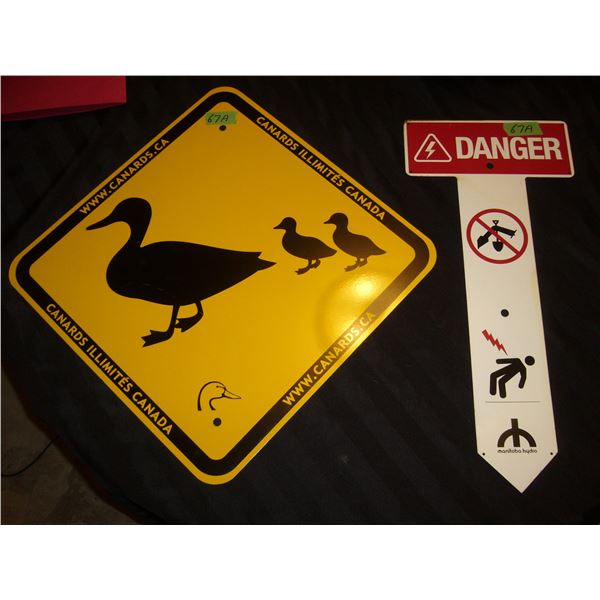 Ducks Unltd - Canard Crossing Sign, Danger Shock Hazard Sign, No Shooting Sign, & I Spit in Your