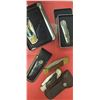 Image 1 : 4 Knives - 2 Buck Knives w Sheaths/Cases, 1 Collectors Knife (Wolf)  w Case & Multi Knife w case