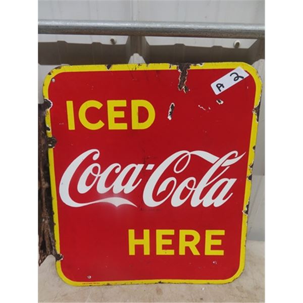 1940's 2 Sided Porc Coca Cola Flange 17" x 19"