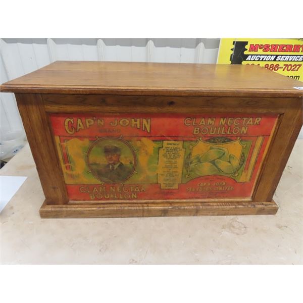 Wooden Chest w Captain John Adv 16" x 30" x 15"