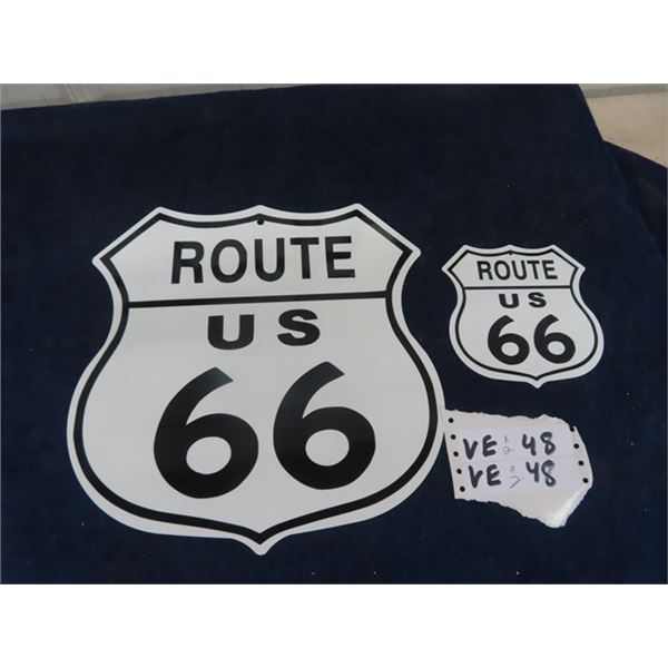 2 Metal Route US 66 Signs 1 is 12" x 12" & 1 is 5" x 6"