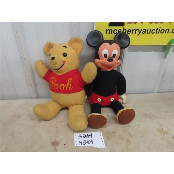 Vintage Plush Winnie The Pooh & Mickey Mouse