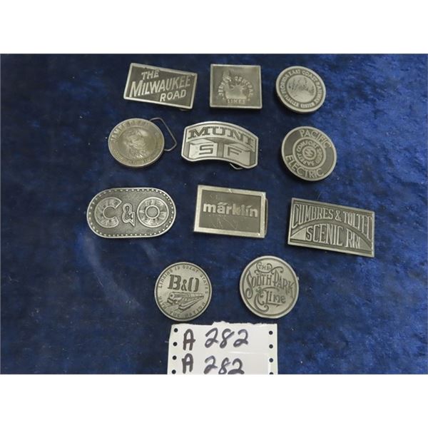 11 - 1960's Pewter Belt Buckles - James Dean, B &O , Pacicific Electric & More!